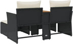Black PE Rattan 2-Seat Patio Sofa With Canopy, Table And Stools, 56.7 x 36.2 x 27.2 in
