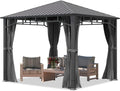 TOOLPORT Hardtop Garden Gazebo 3x3 m Steel Roof, 4 Gray Side Panels, 9x9 cm Posts - Sunset Superior