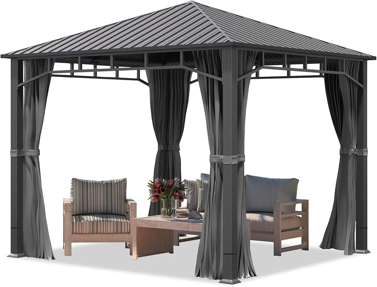 TOOLPORT Hardtop Garden Gazebo 3x3 m Steel Roof, 4 Gray Side Panels, 9x9 cm Posts - Sunset Superior