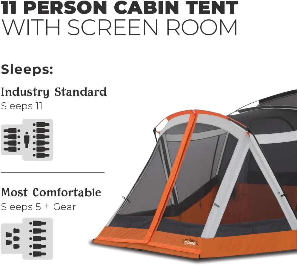 CORE 12 Person Straight Wall Cabin Tent, 16 x 11 Feet, Orange - SUVELAM