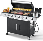 MELLCOM 4 Burner Propane Gas Grill With Cast Iron Grates And Side Stove, 44,000 BTU, Black - BBQ-4+1