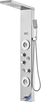 Stainless Steel Shower Panel System, 6 Shower Modes, 4 Massage Jets, Silver - Shower Panel System 6