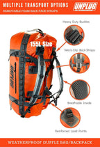 UNPLUG Waterproof Duffel Backpack, 65L, Adventure Orange - 100000