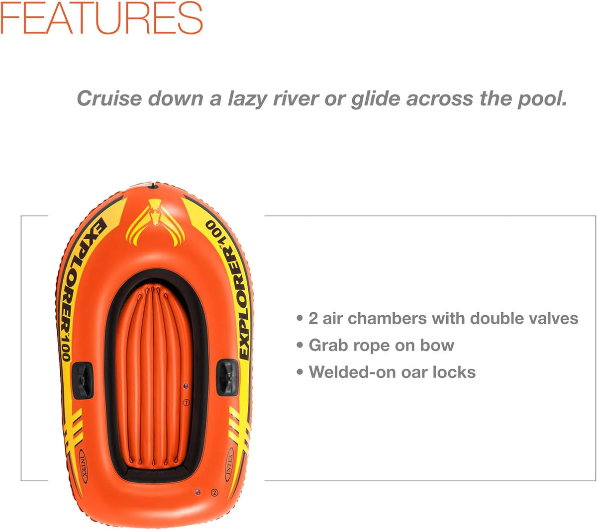 Intex 2-Person Inflatable Boat, 73in L x 37in W, Orange PVC - Explorer 300 Set