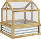 Raised Garden Bed With Polycarbonate Cold Frame Greenhouse, 35.5 x 31.5 x 36 in, Natural Wood