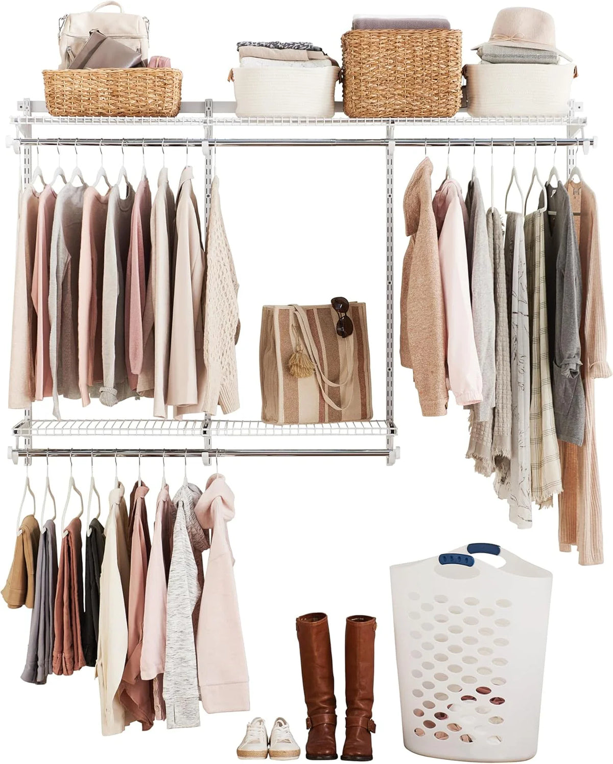 Rubbermaid Configurations Custom Closet Kit 4-8 Ft White Finish - Adjustable Metal Wire Shelving