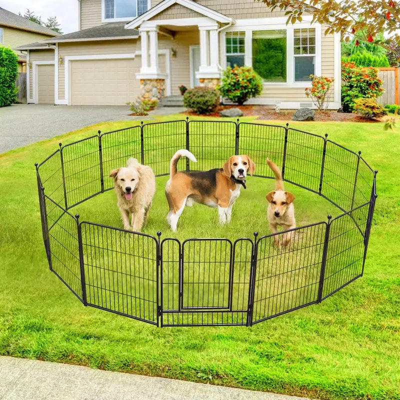 PawGiant Heavy Duty Metal Dog Playpen, 16 Panels, 32in Height - Portable Fence