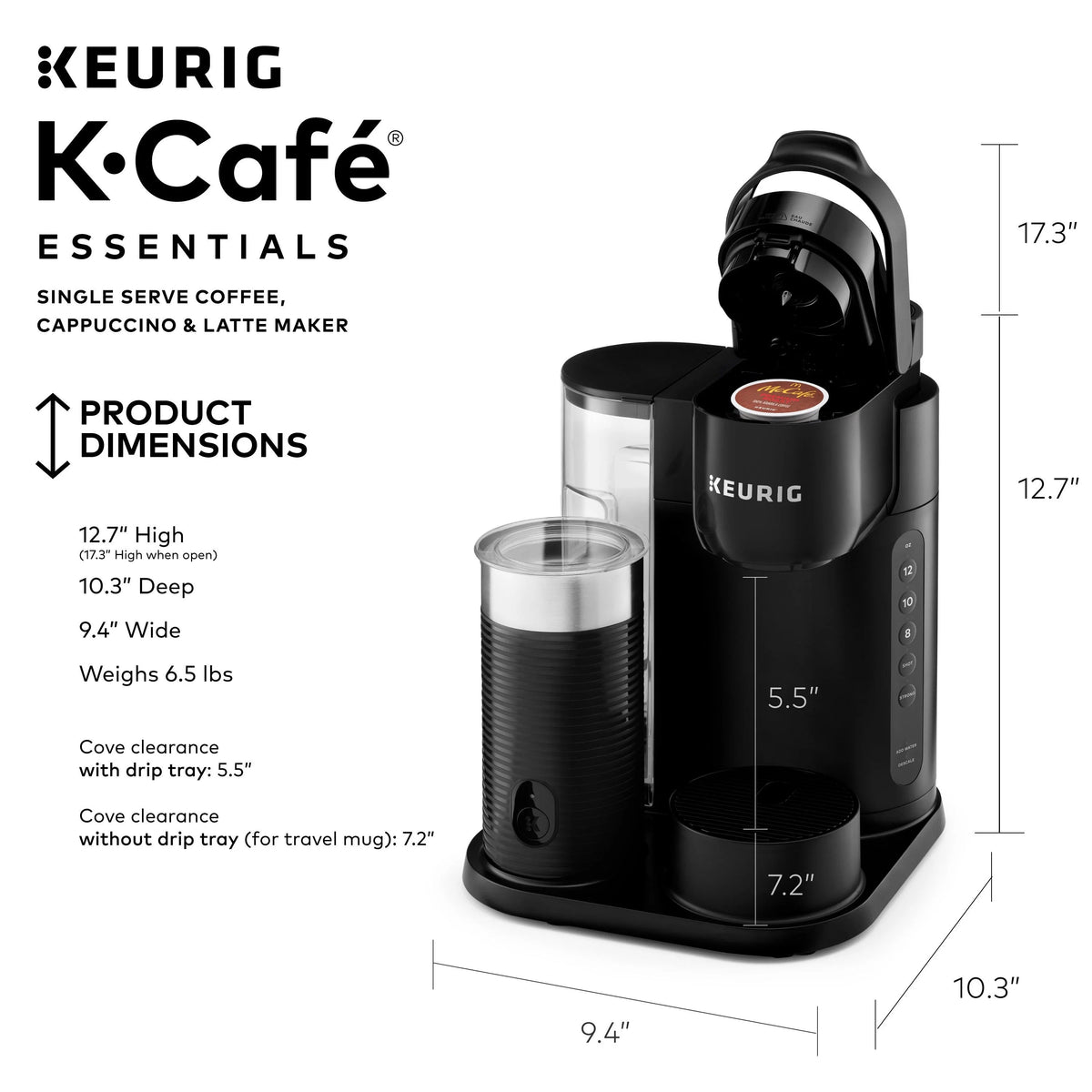 Keurig K-Cafe Essentials Single Serve K-Cup Pod Coffee Maker With Milk Frother, Black