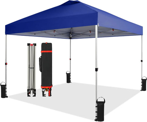 10x10 Pop-Up Canopy Tent With One Push Setup And Silver-Coated White Top