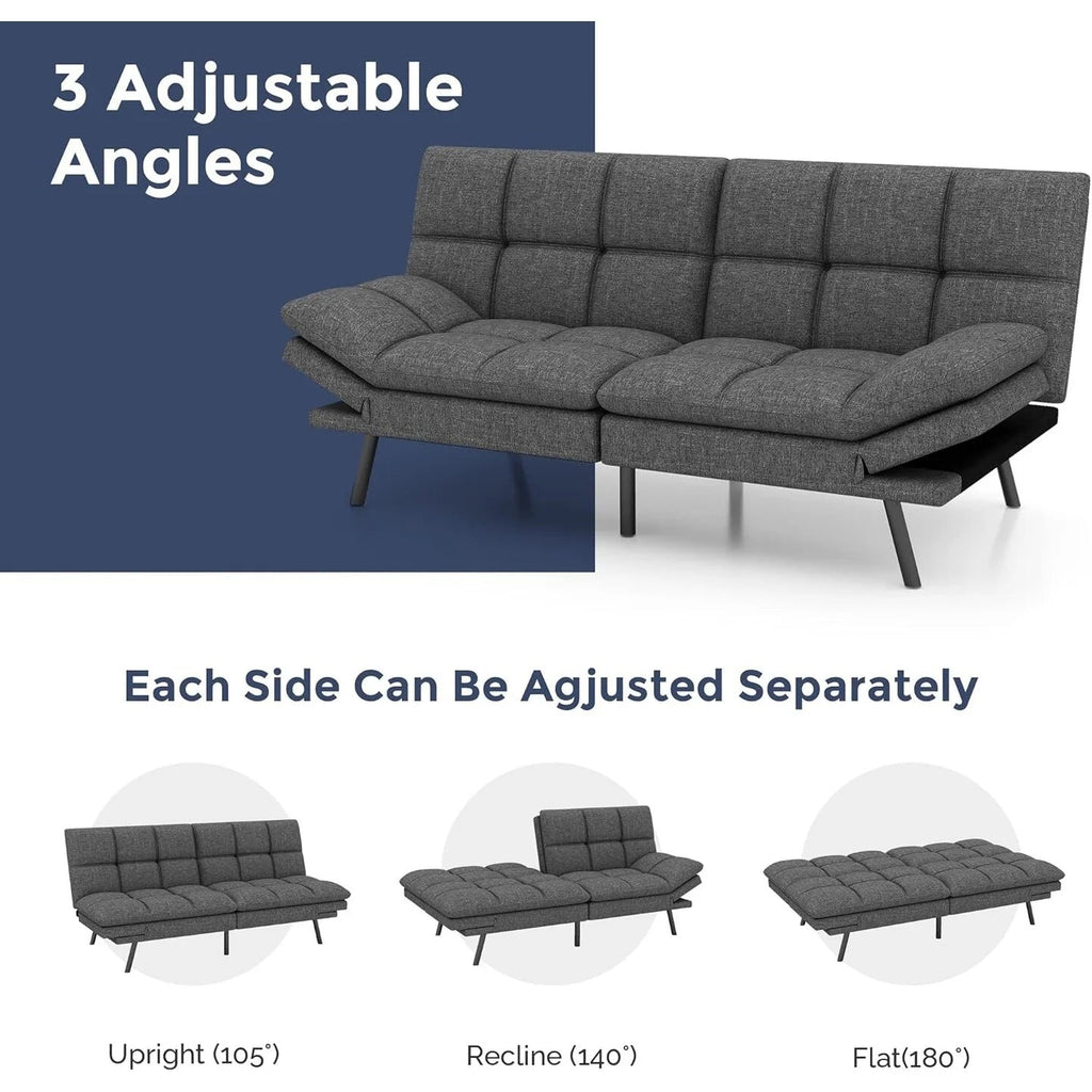 Convertible Futon Sofa Bed With Memory Foam, 71in
