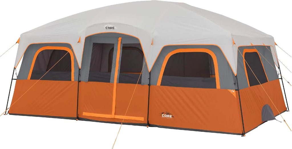 CORE 12 Person Straight Wall Cabin Tent, 16 x 11 Feet, Orange - SUVELAM