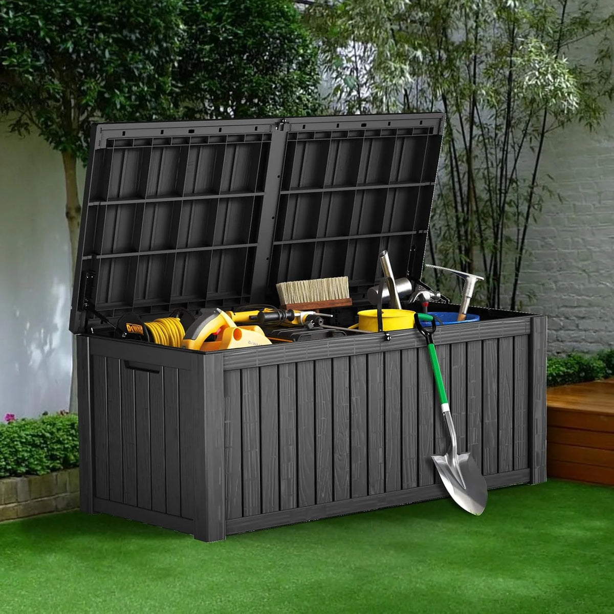 260 Gallon Gray Resin Outdoor Storage Deck Box