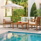 4 Piece Outdoor Acacia Wood Patio Conversation Set With Table And Cushions