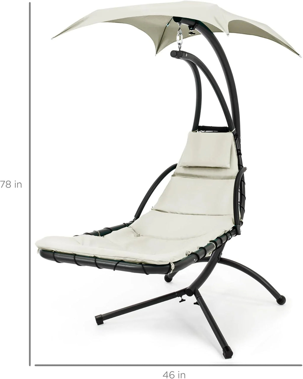 Best Choice Products Outdoor Hanging Steel Chaise Lounge Chair With Canopy, Charcoal Gray - SKY5871
