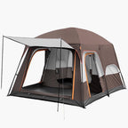 KFeng 12 Person Camping Tent, 2 Rooms, 3 Mesh Doors, 3 Mesh Windows, Brown