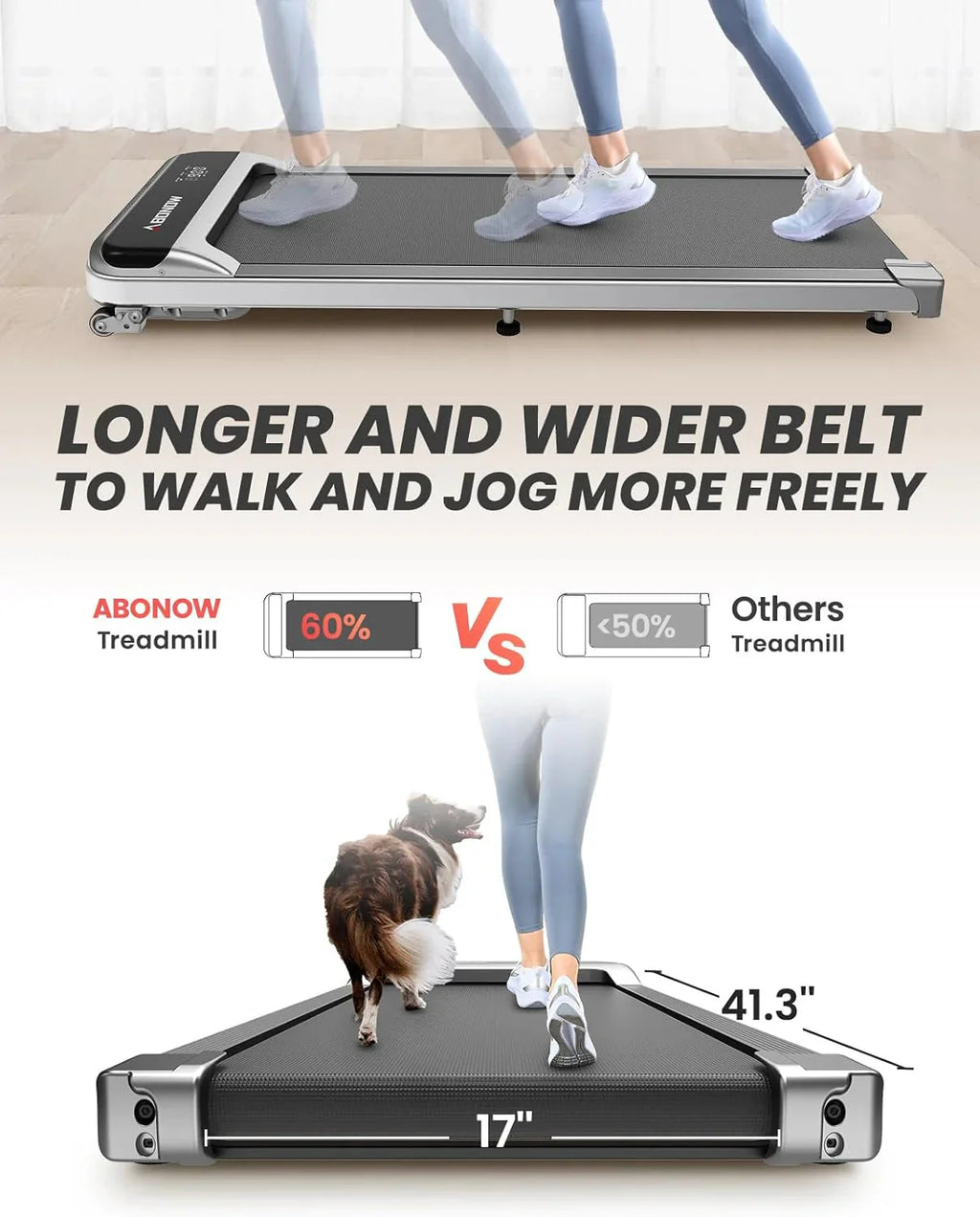 Abonow Under Desk Walking Pad Treadmill With 2.5HP Motor, 280 Lbs Capacity, 8% Incline