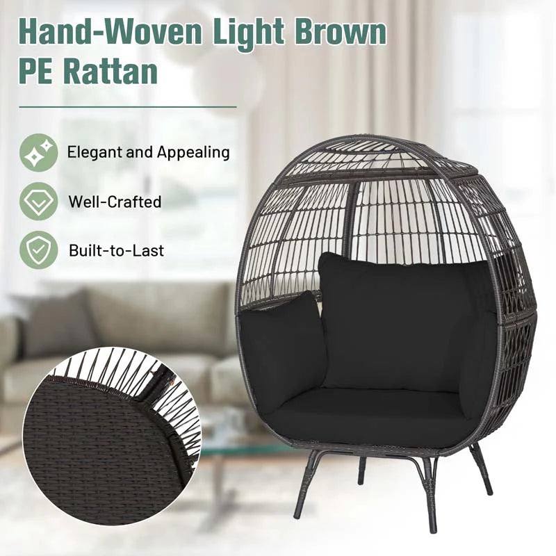 Oversized Wicker Egg Chair With 4 Cushions, 43 x 32.5 x 57 in