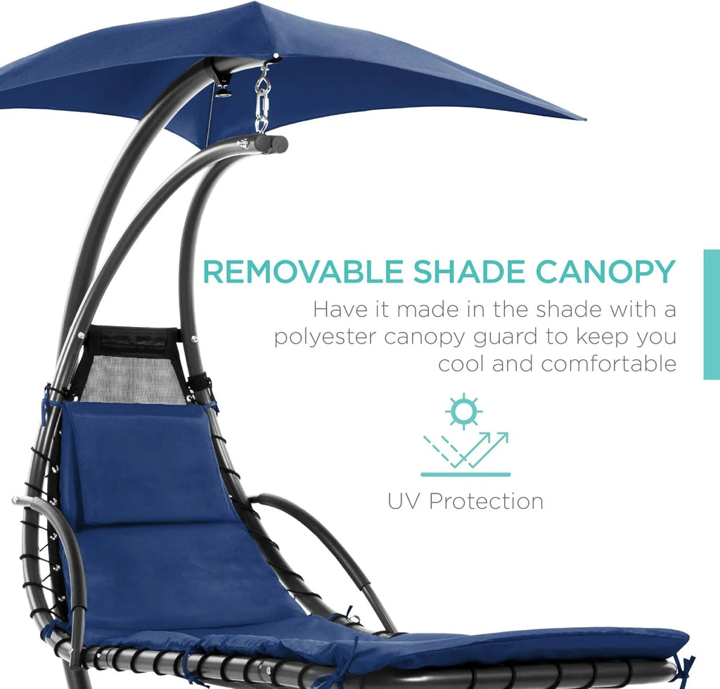 Best Choice Products Outdoor Hanging Steel Chaise Lounge Chair With Canopy, Charcoal Gray - SKY5871