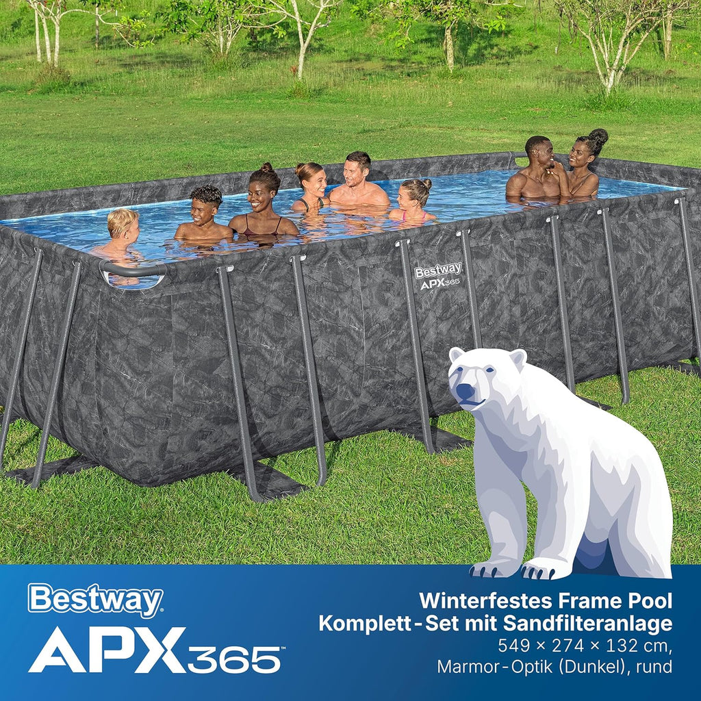 Bestway Frame Pool Set 549 x 274 x 132 cm, 16.477 L, Steel Frame, Dark Marble Look - APX365