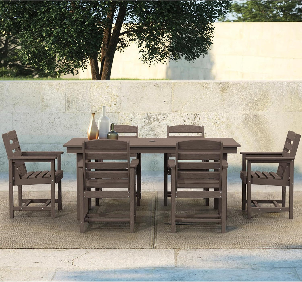 SERWALL 7-Piece HDPE Patio Dining Set, Aruba, 66.9in D x 32.2in W x 29.1in H
