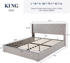 Queen Size Lift-Up Storage Bed With Wingback Headboard, Upholstered Platform Bed Frame With Hidden Storage