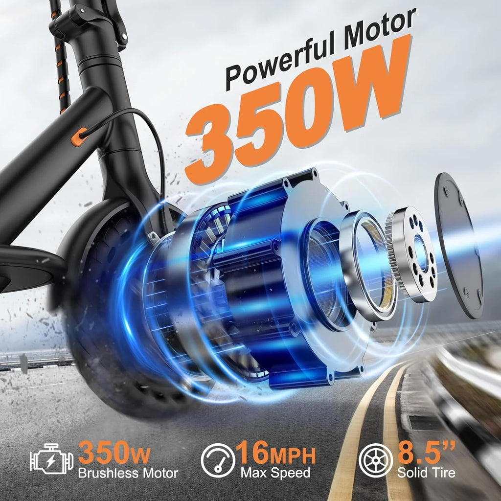 Electric Scooter 350W 16 Mph 12-Mile Range Black - Folding