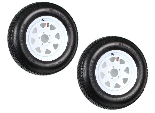 2-Pack Trailer Tires On Rims ST205/75D15 Load Range C 5-Lug White Spoke 15 inch