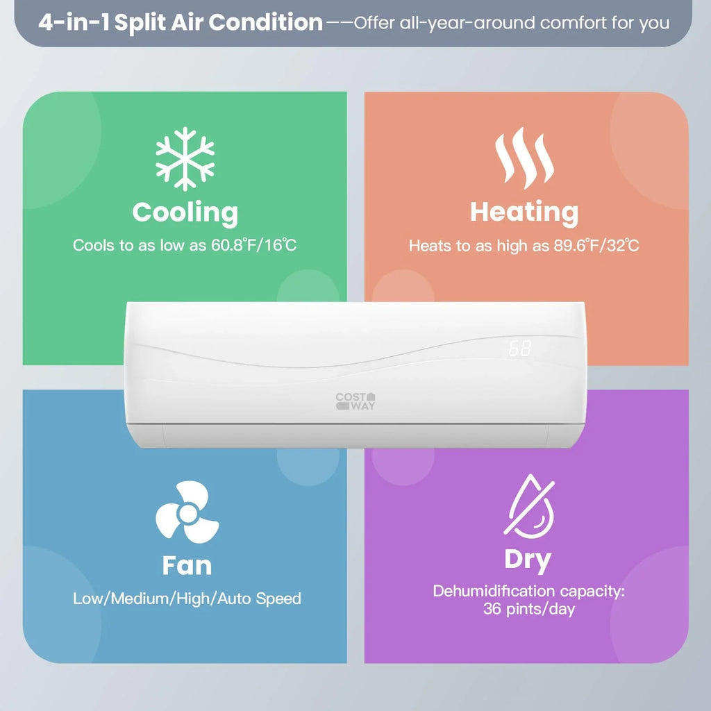 Mini Split Air Conditioner And Heater, 12000 BTU, White - 1015-CYFP