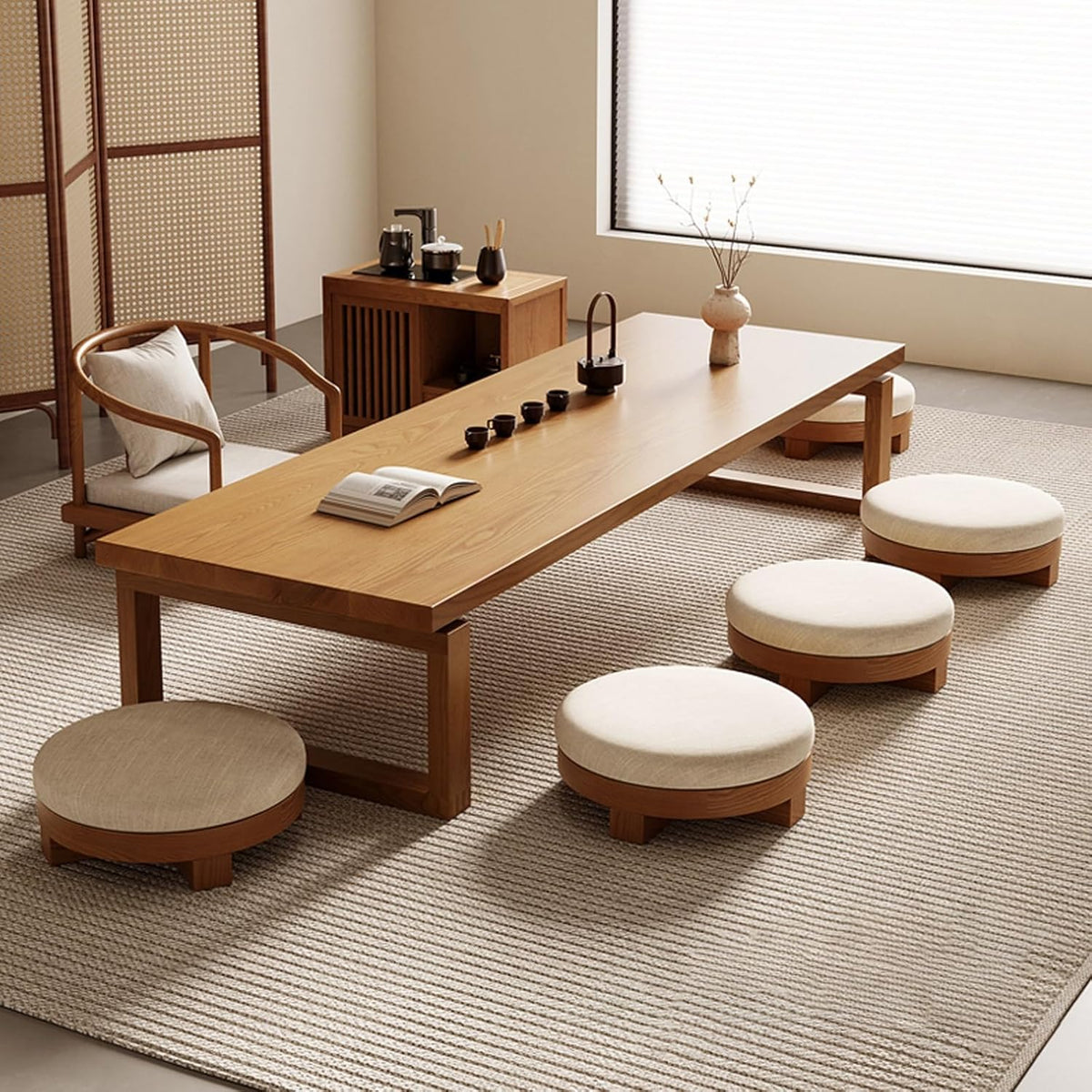 Japanese Tatami Round Walnut Coffee Table 100cm/39.3in
