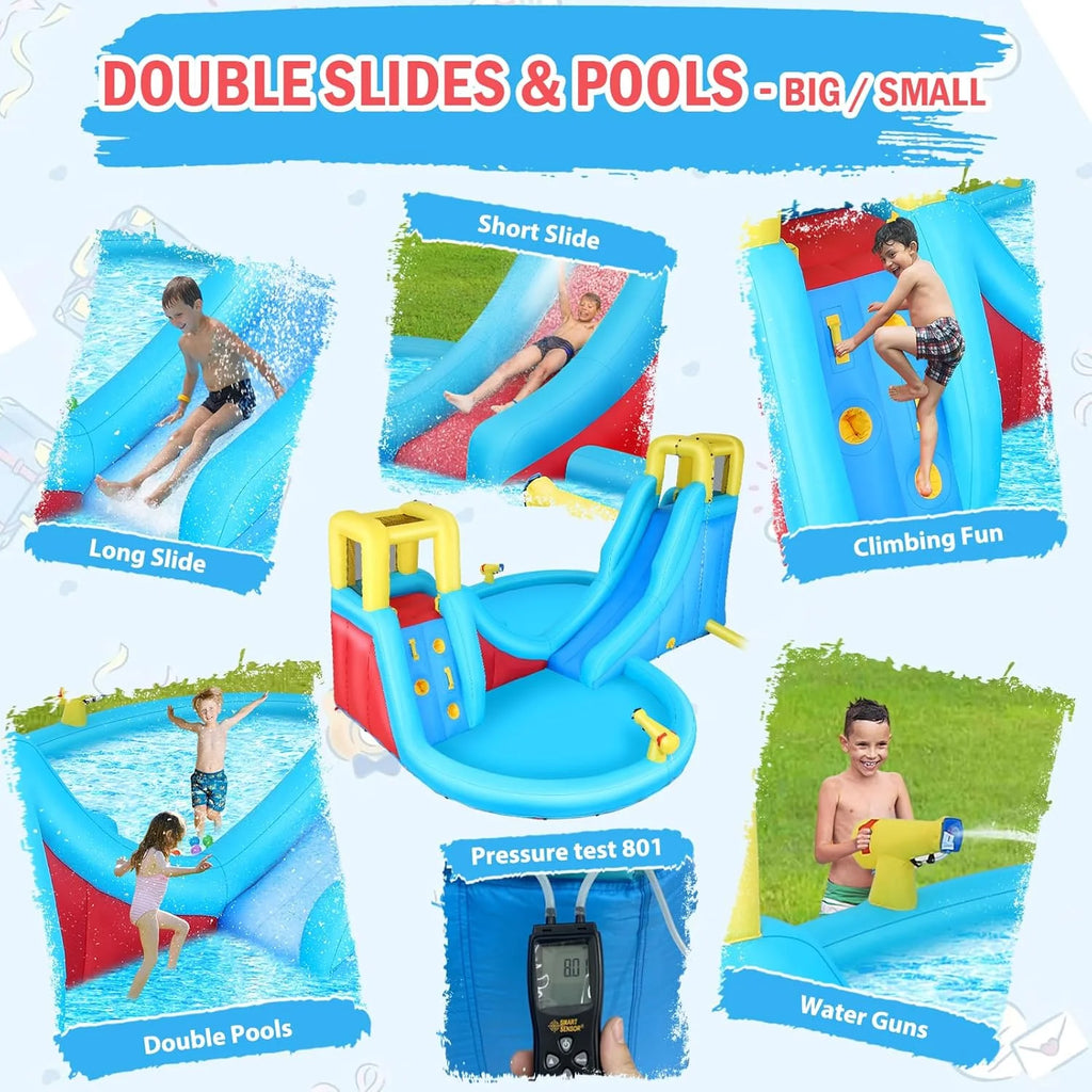 AKEYDIY Inflatable Water Park With Slide, Splash Pool And 450W Blower - AMM005144