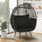 Oversized Wicker Egg Chair With 4 Cushions, 43 x 32.5 x 57 in