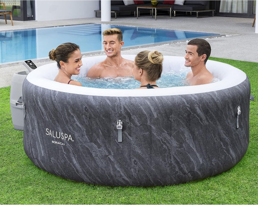 Bestway Inflatable Hot Tub 71in x 71in x 26in, 120 AirJets, Grey - SaluSpa AirJet Hot Tub