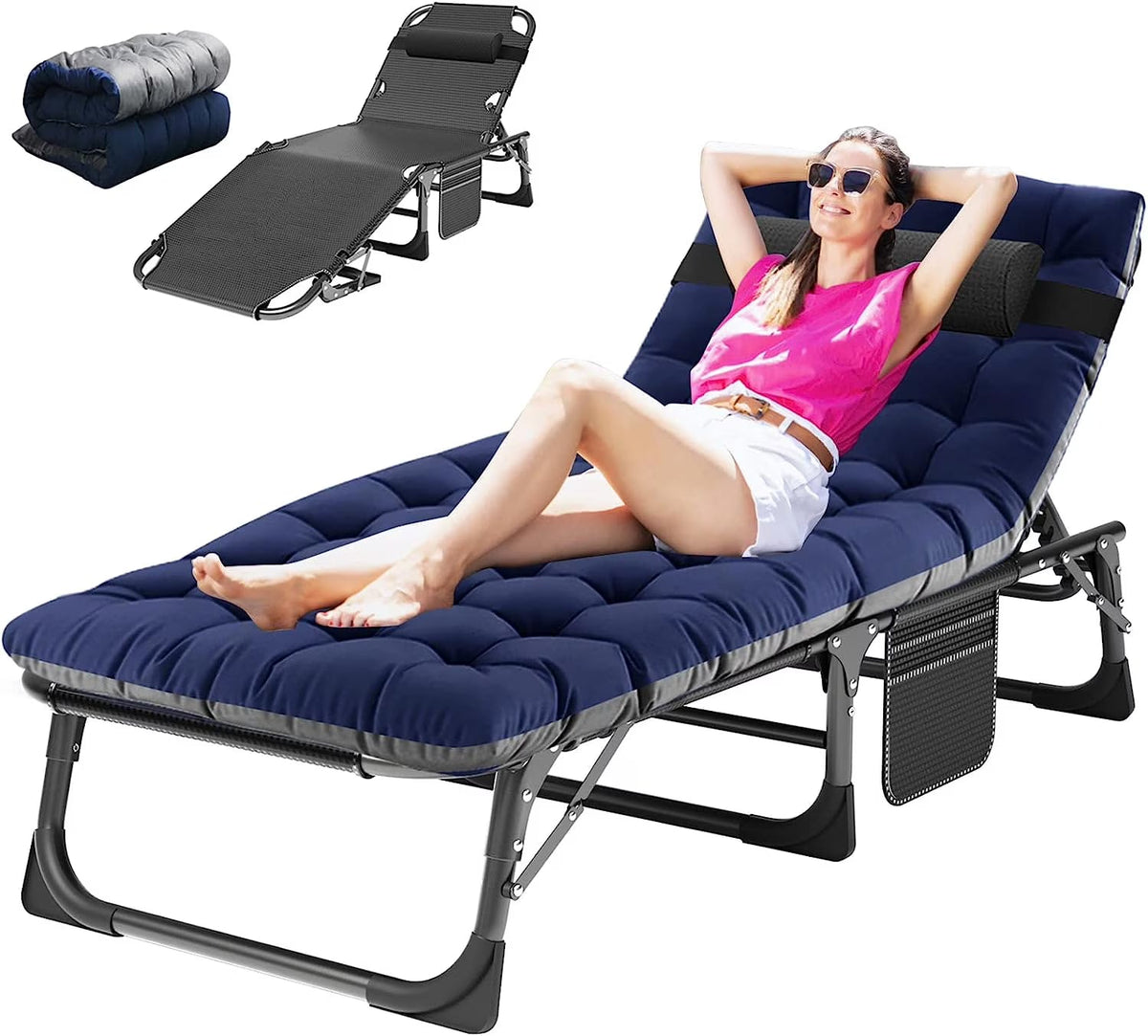Slsy 5-Position Adjustable Folding Lounge Chair And Cot - 75.2" x 25.6" x 11.8"