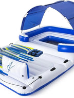 Bestway Tropical Breeze 6-Person Inflatable Party Island Float With Cup Holders, Backrests And Sun Shade - Blue/Yellow