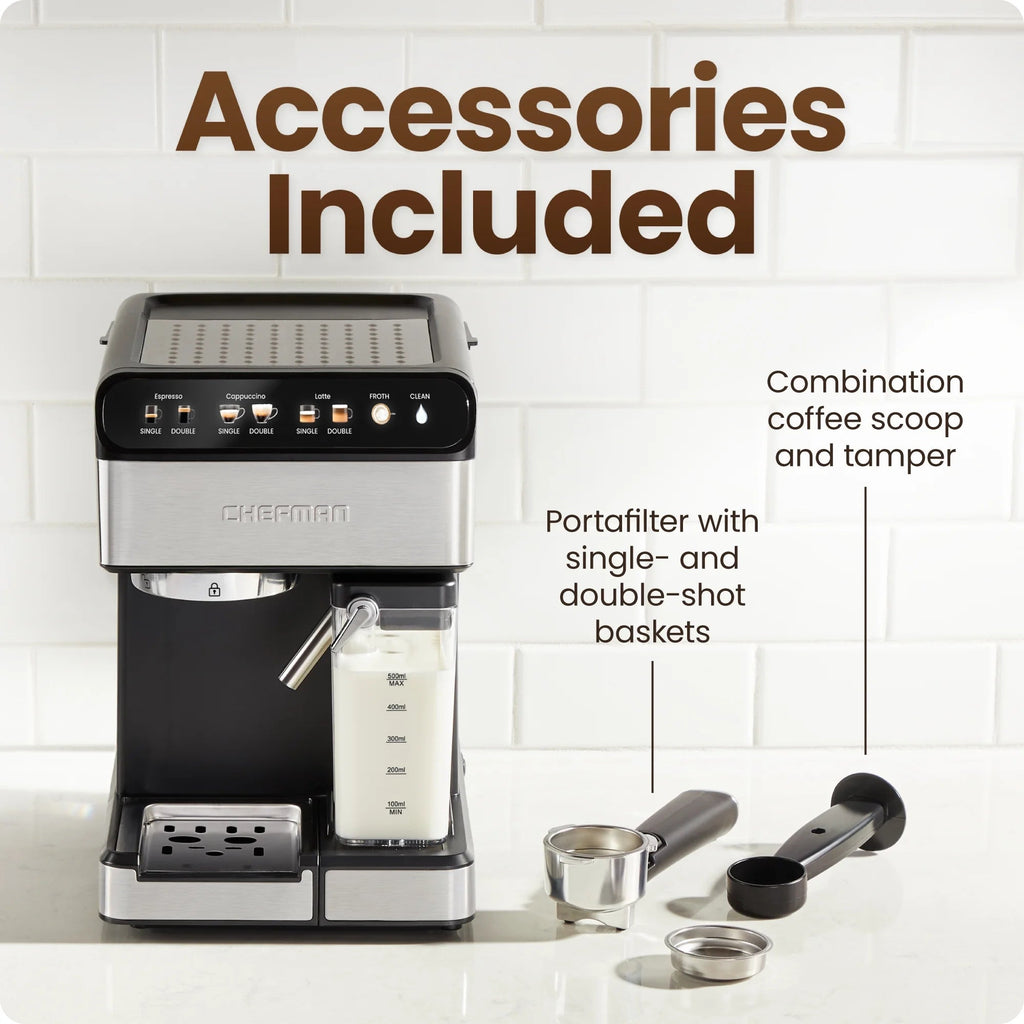 Chefman CafeMaster Pro 6-in-1 Espresso Machine With Milk Frother, Stainless Steel, 1.8-Liter - RJ54-I-SV / RJ54-I-SV-AM