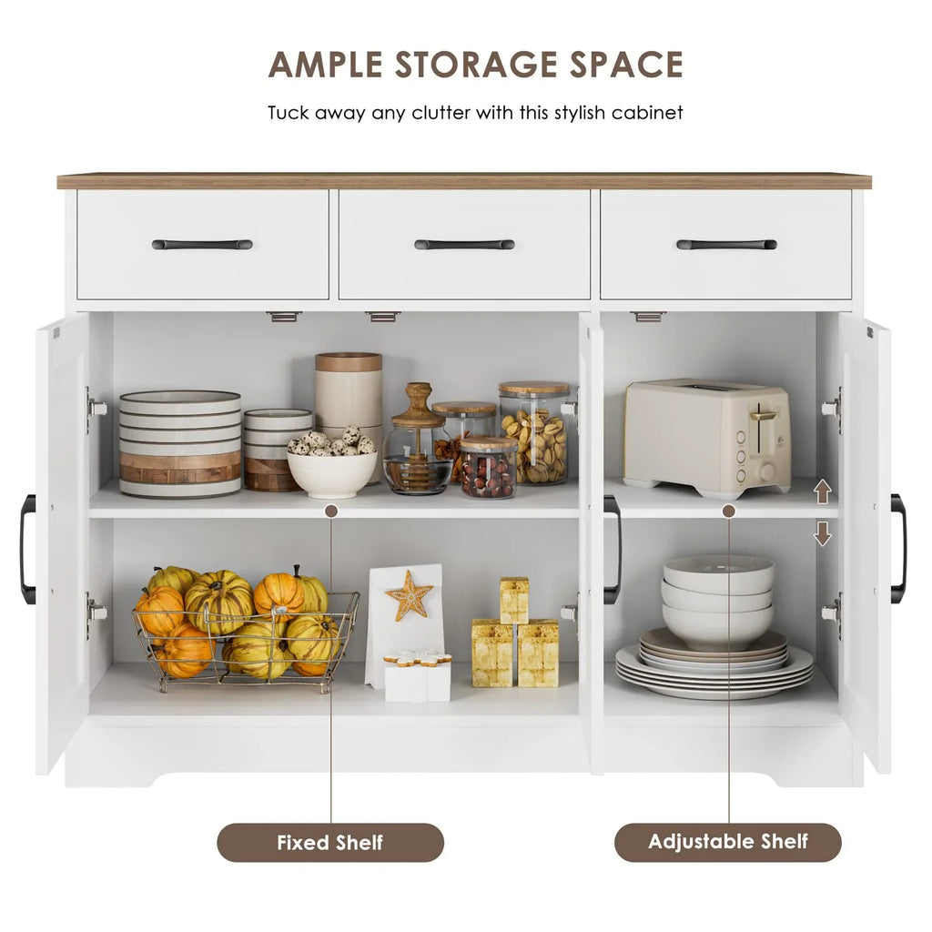HOSTACK Sideboard Buffet Cabinet, White, 15.2in D x 42.5in W x 31.9in H