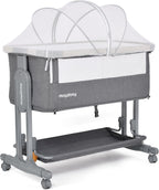 Maydolly 3-in-1 Baby Bassinet Bedside Crib With Mattress And Soft Breathable Sheet, 7-Height Adjustable, Grey