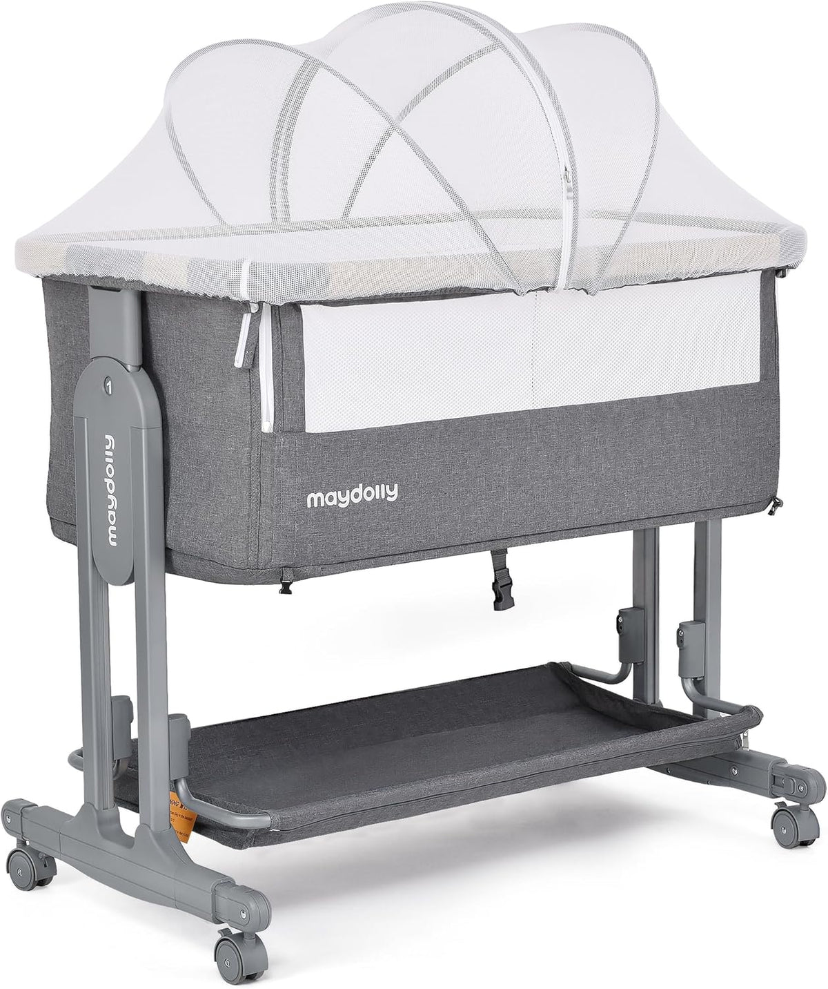 Maydolly 3-in-1 Baby Bassinet Bedside Crib With Mattress And Soft Breathable Sheet, 7-Height Adjustable, Grey
