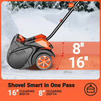 Voltask Cordless Snow Shovel With Wheels, 48V 16-Inch 4-Ah - Orange And Black
