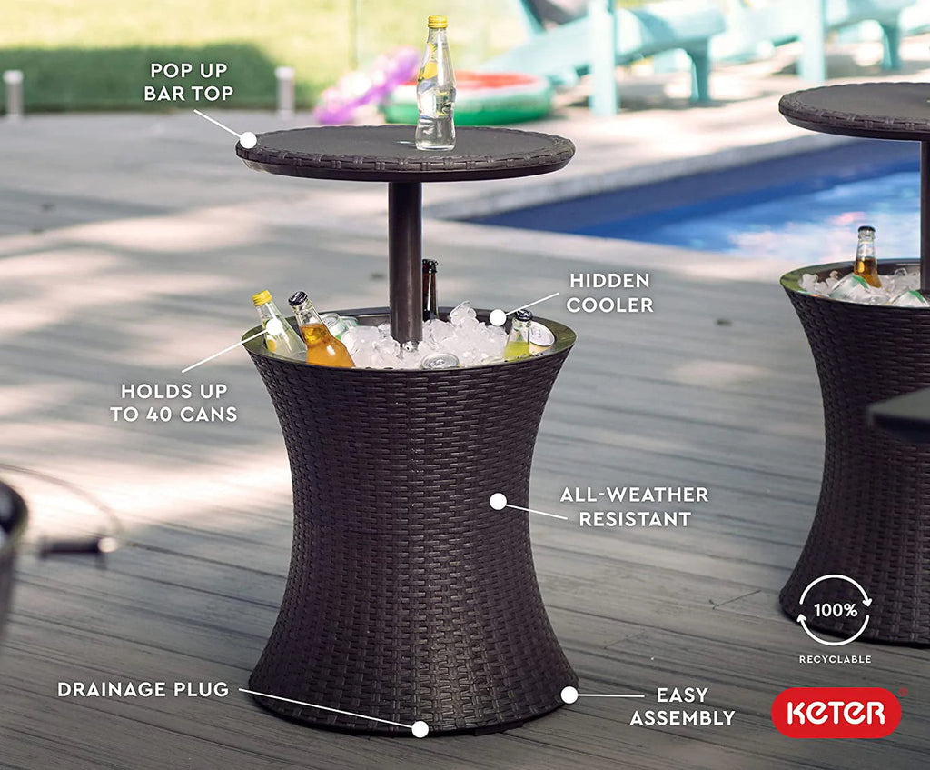 Keter Resin Outdoor Patio Beverage Cooler Table, 7.5 Gallon, Brown - Pacific