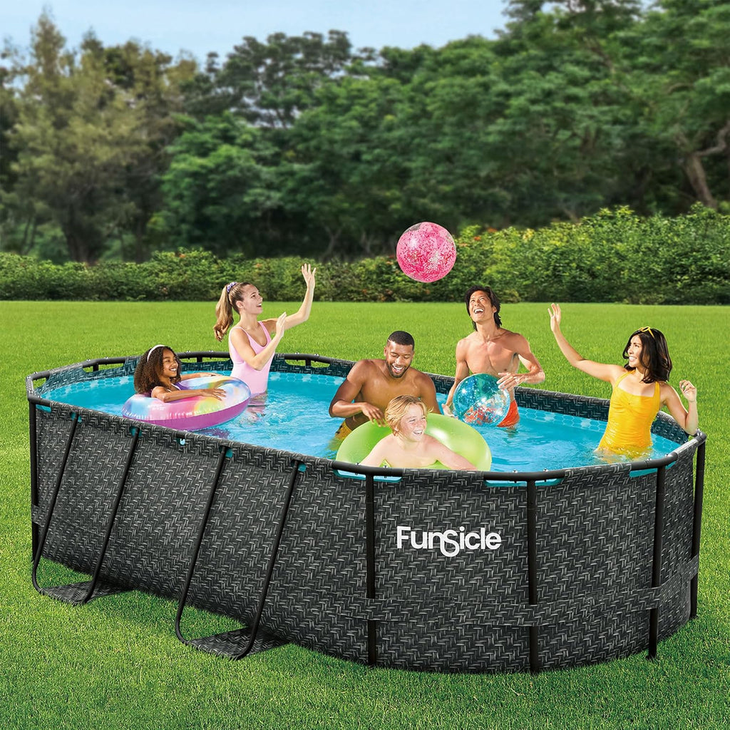 Funsicle Oasis Designer Oval Above-Ground Pool Set, 167 x 98 x 39.5 Inches - Dark Herringbone Gray
