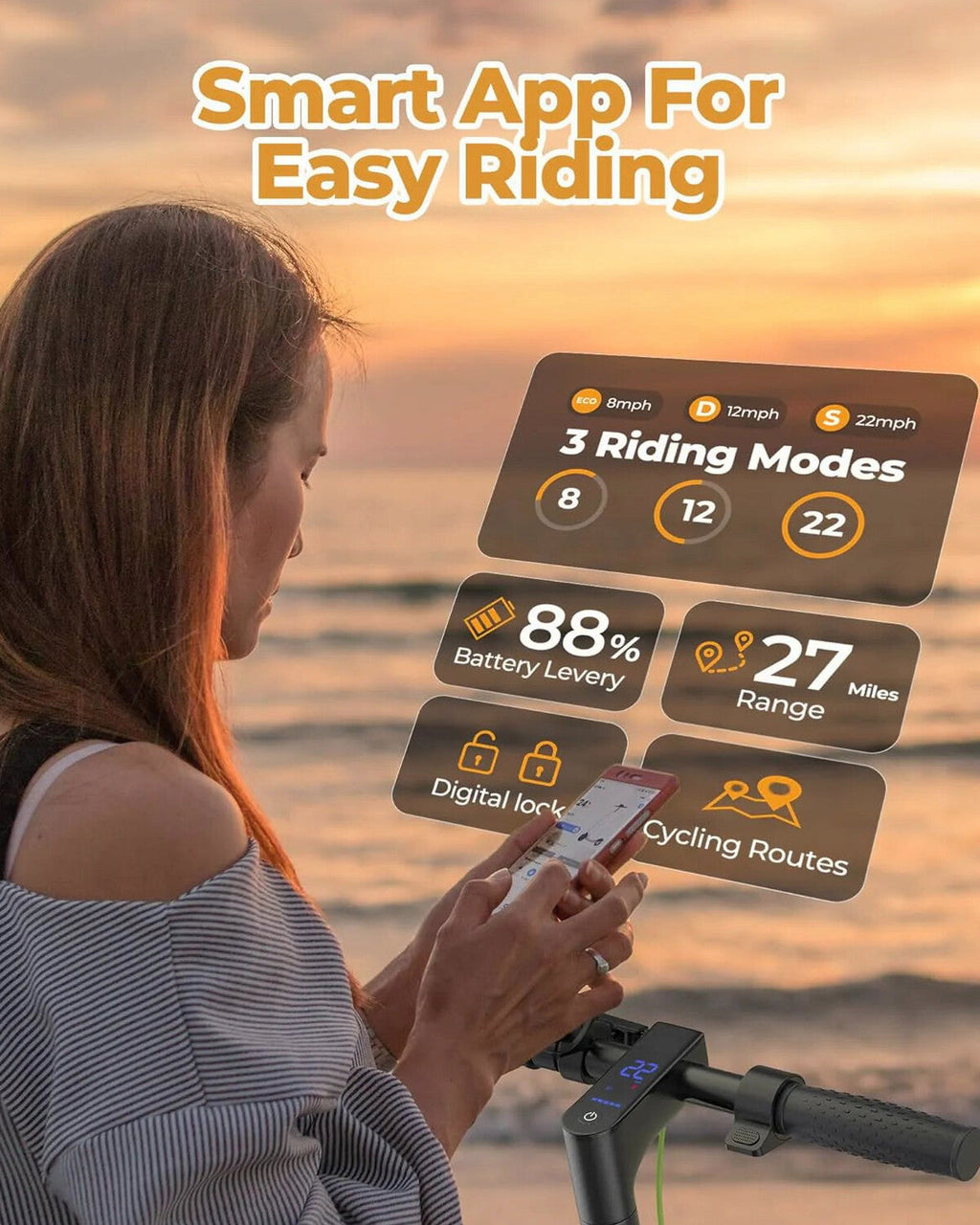 Roinside Electric Scooter, 8.5 in Solid Tires, 350W Motor, Up To 19 MPH, 21-23 Miles - UP12 Plus