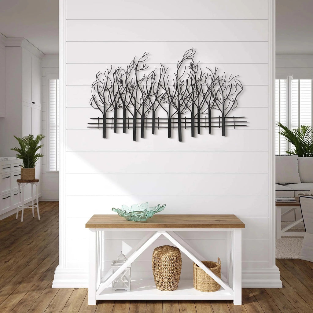 Black Metal Tree Wall Decor - Modern Forest Design Wall Art Sculpture