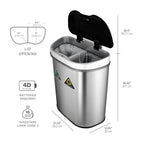 18 Gallon Dual Compartment Motion Sensor Trash Can - Automatic Hands-Free Kitchen Garbage Bin