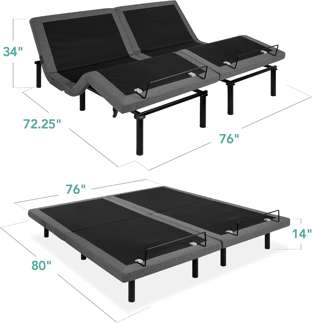 Twin XL Electric Adjustable Bed Base With Wireless Remote, Massage, Night Light, 2 USB Ports, 750 lb - 80 in x 38 in x 14 in