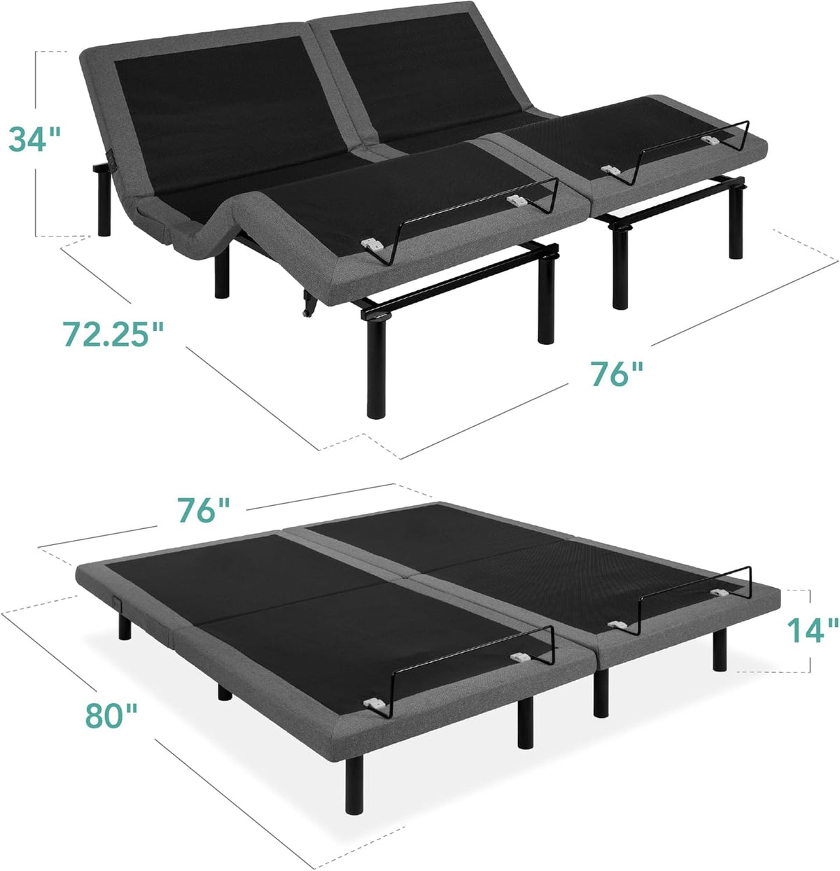 Twin XL Electric Adjustable Bed Base With Wireless Remote, Massage, Night Light, 2 USB Ports, 750 lb - 80 in x 38 in x 14 in