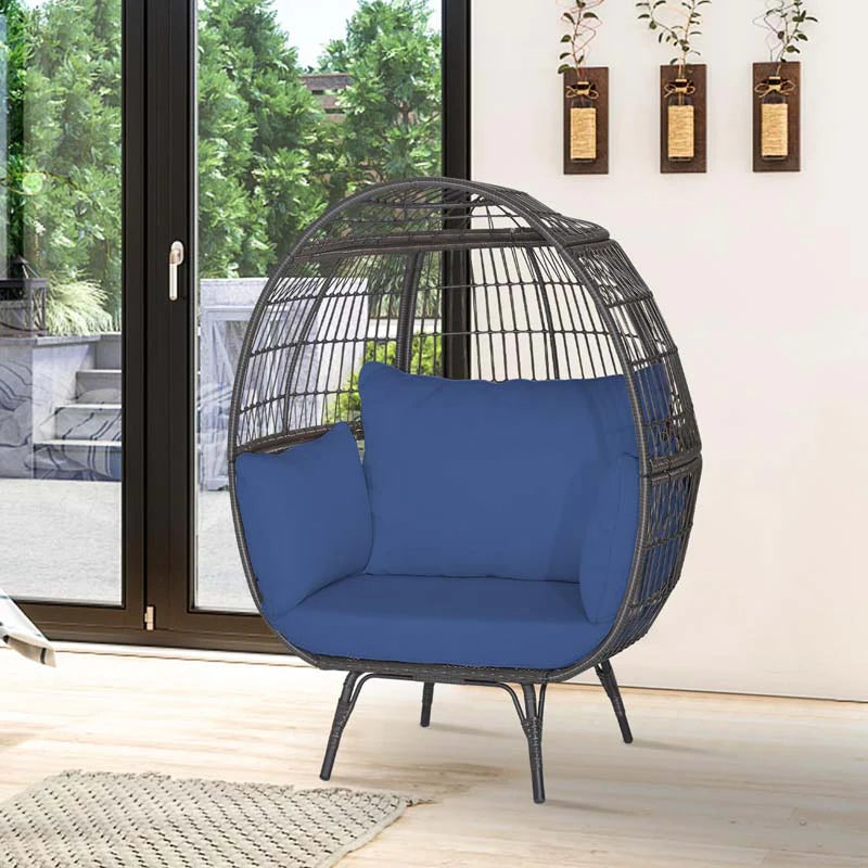 Oversized Wicker Egg Chair With 4 Cushions, 43 x 32.5 x 57 in