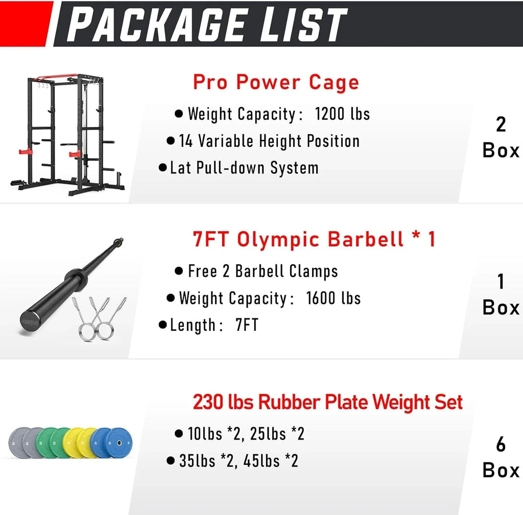 Sportsroyals Power Cage With Adjustable Cable Crossover System, 1600 lbs, Red, 61.6 x 56.0 x 82.6 in - Power Cage
