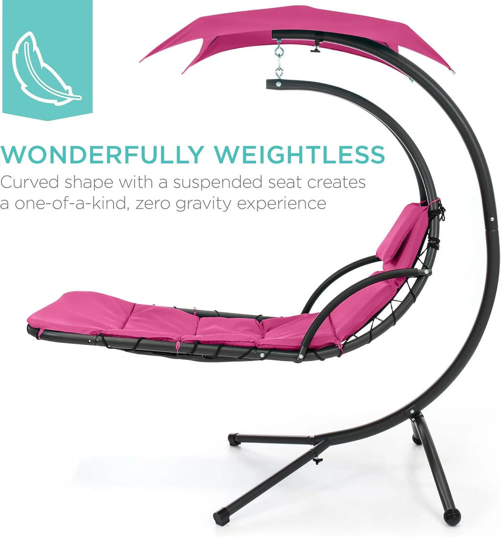 Best Choice Products Outdoor Hanging Steel Chaise Lounge Chair With Canopy, Charcoal Gray - SKY5871