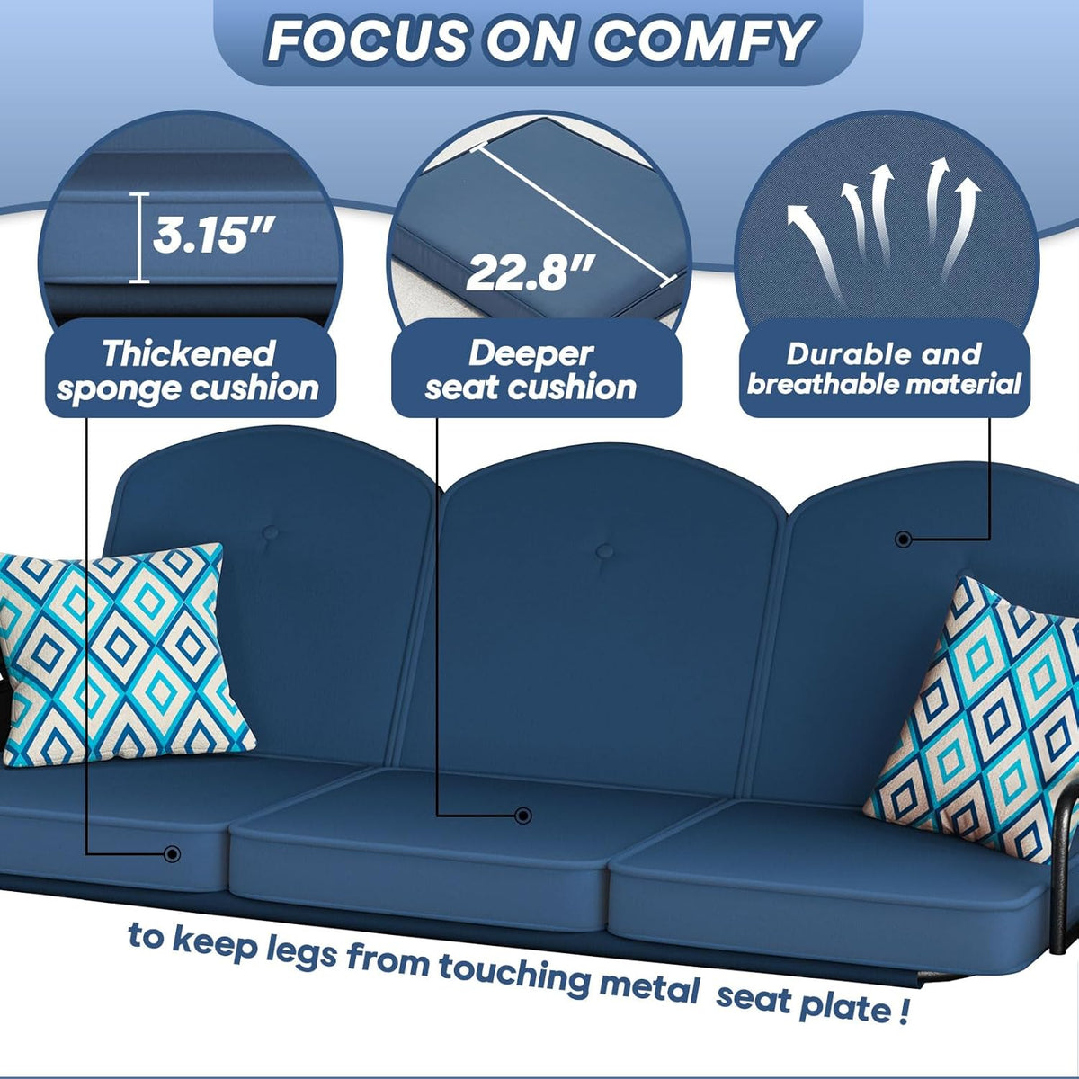 3-Seat Outdoor Patio Swing With Stand, 800 lbs, 2-in-1 Convertible Swing Bed, Adjustable Canopy
